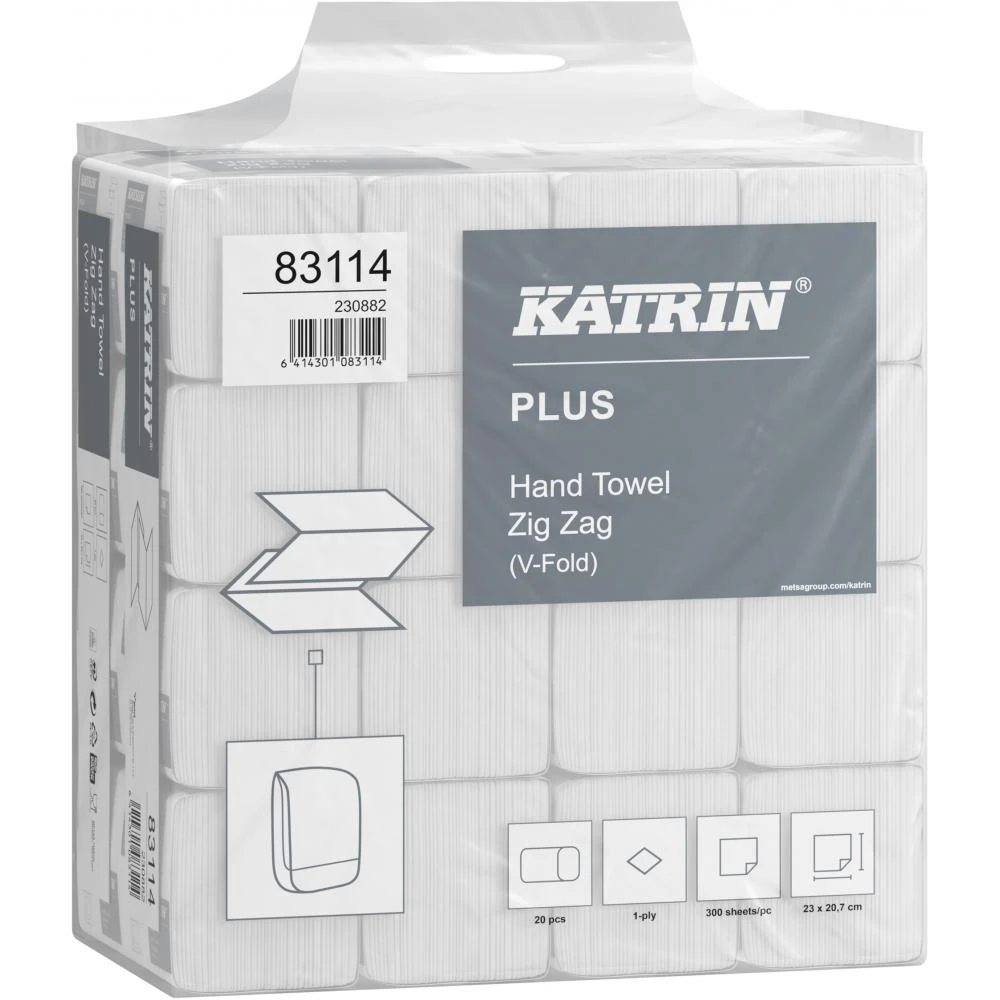 Katrin 83114 Plus V-fold Hand Towel Zig Zag 1 Ply White Handy Pack