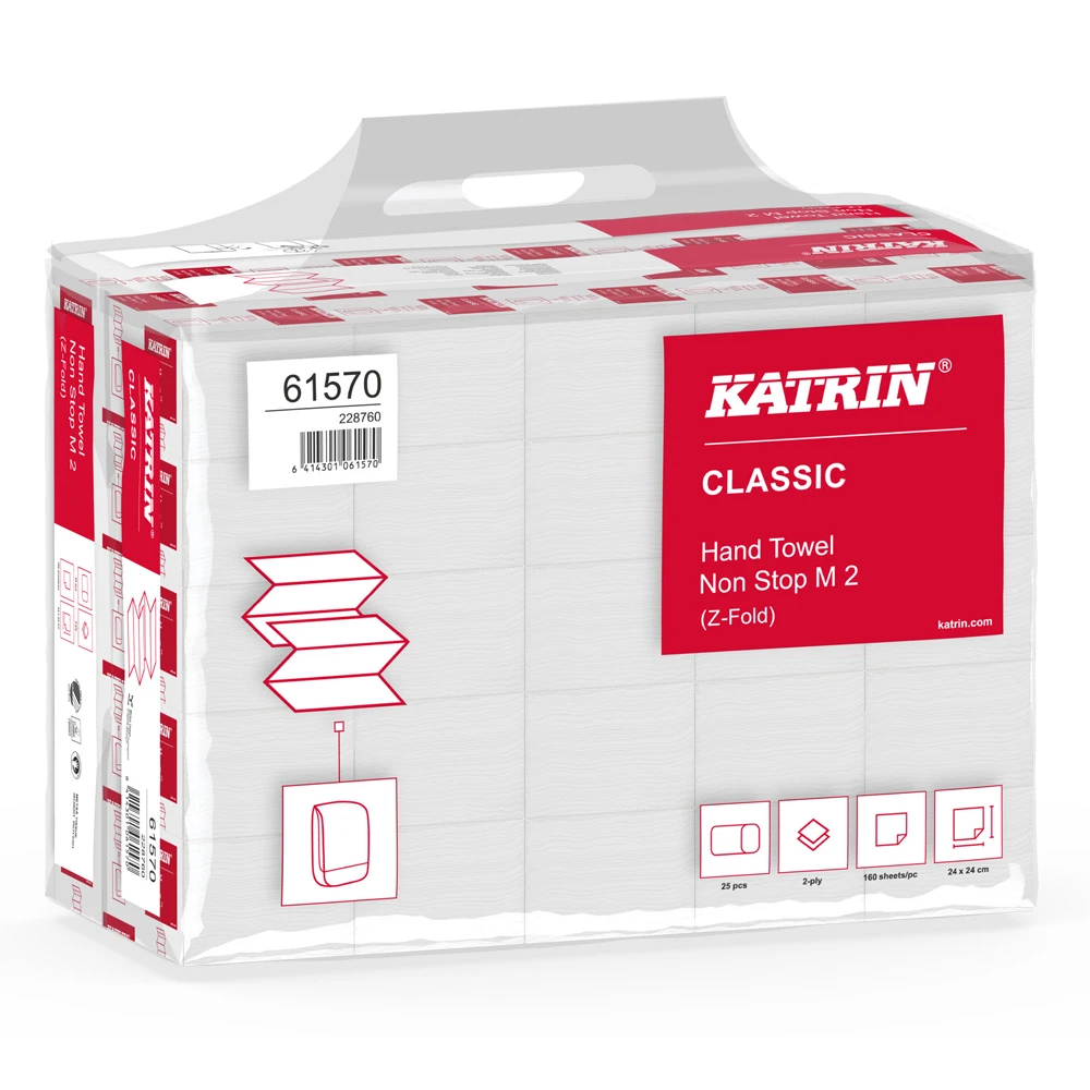 Katrin 61570 Classic Hand Towel Non Stop M2 2 Ply White Handy Pack