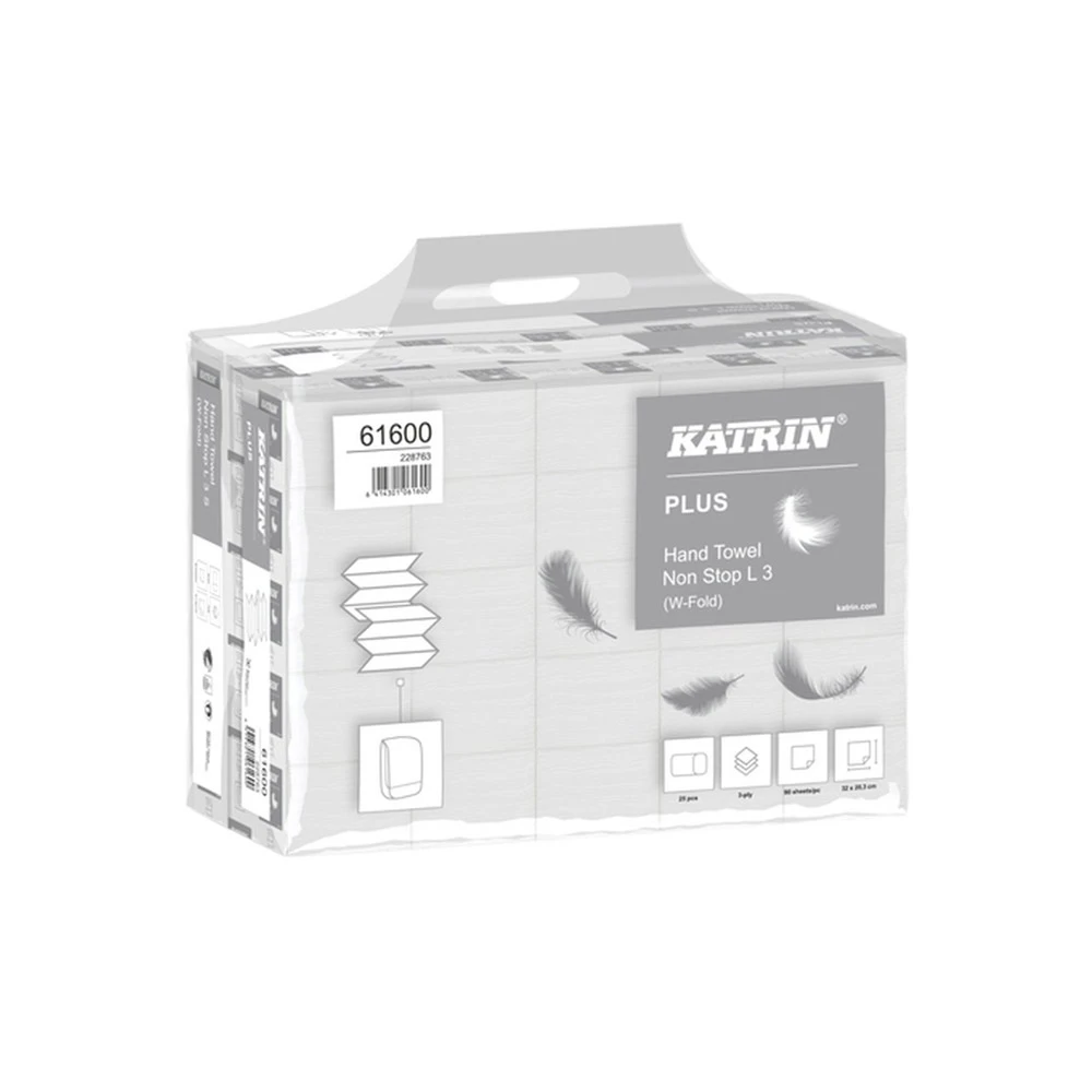 Katrin 61600 Plus Hand Towel Non Stop L3 3 Ply White Handy Pack