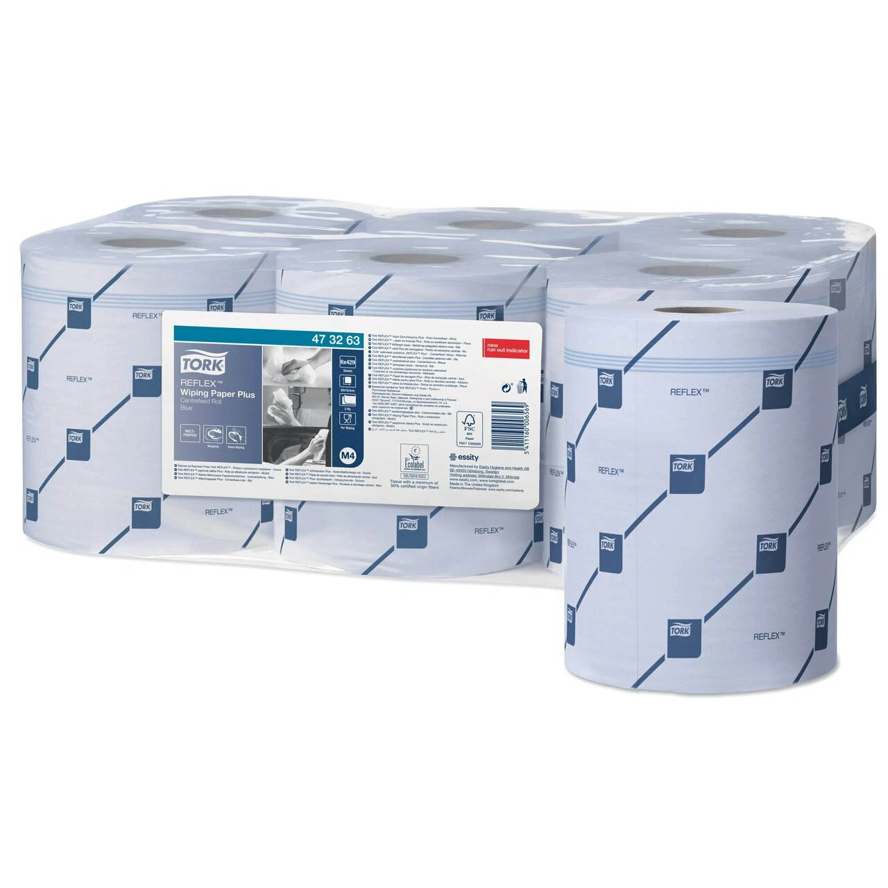 Tork 473263 Reflex Wiping Paper Plus Blue 