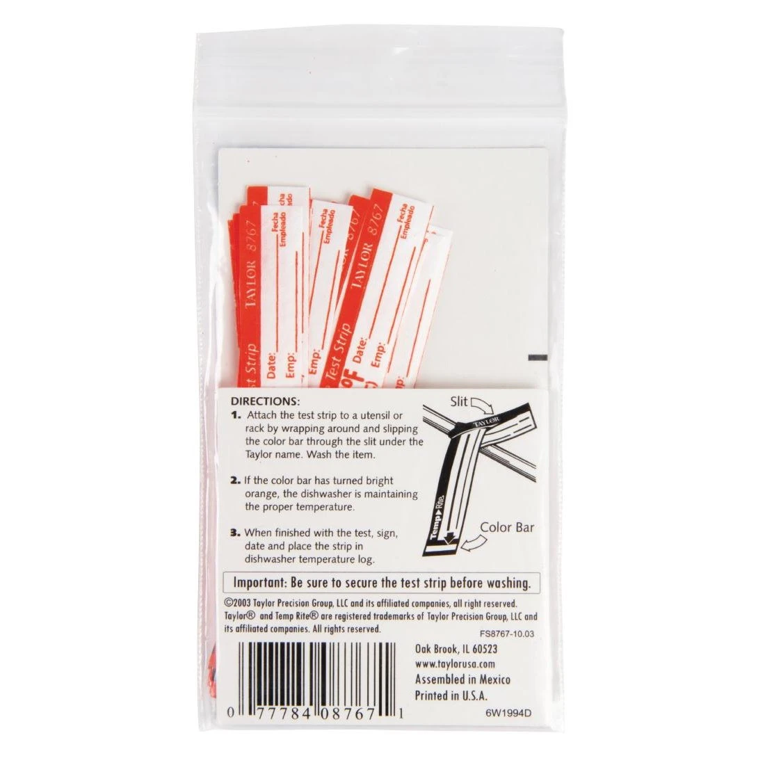 TempRite 180 Degrees F Dishwasher Test Strips