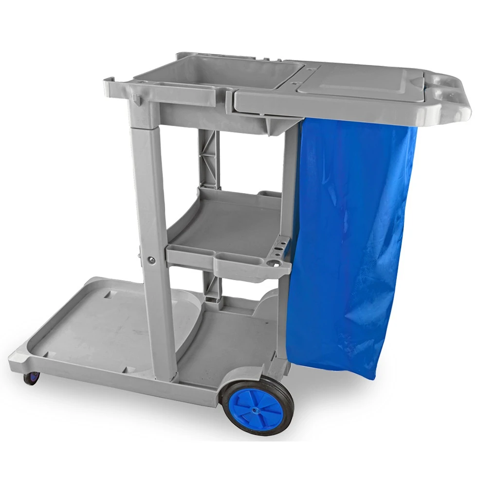 JanSan Jolly Janitor Trolley 3 Shelves & Vinyl Bag Blue