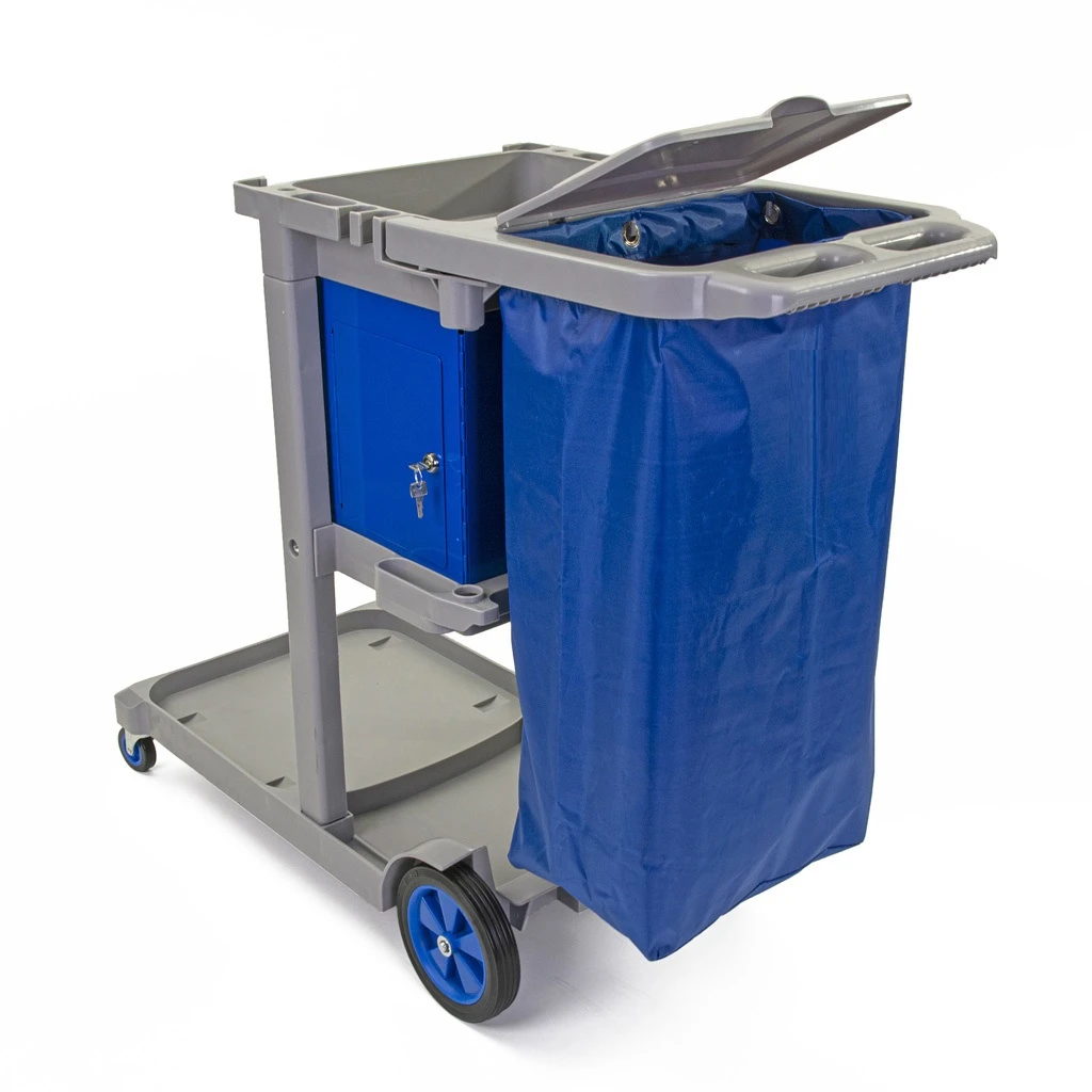 JanSan Jolly Janitor Trolley 3 Shelves & Vinyl Bag Blue