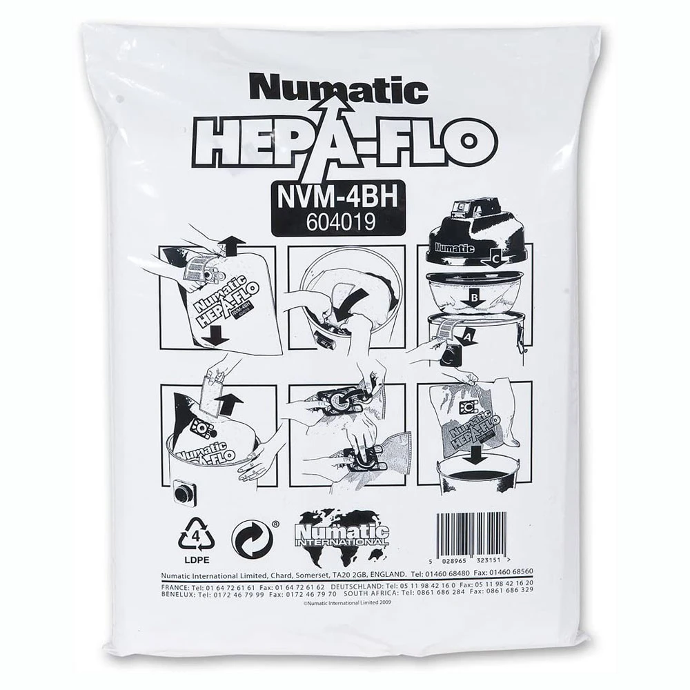 Numatic NVM-4BH 604019 HepaFlo Dust Filter Dry Vacuum Bags