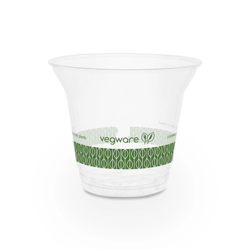  Vegware Green Stripe Clear Squat Cup 96 Series 9oz 265ml