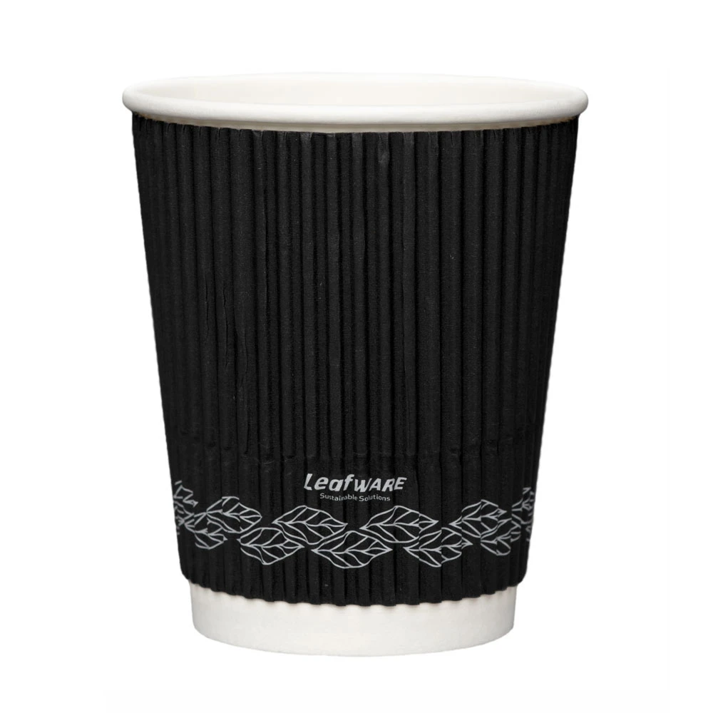  Leafware Black Ripple Double Wall Hot Cups 8oz 240ml