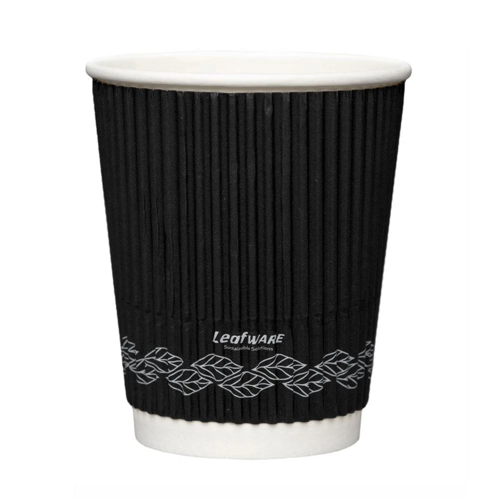  Leafware Black Ripple Double Wall Hot Cups 16oz 475ml