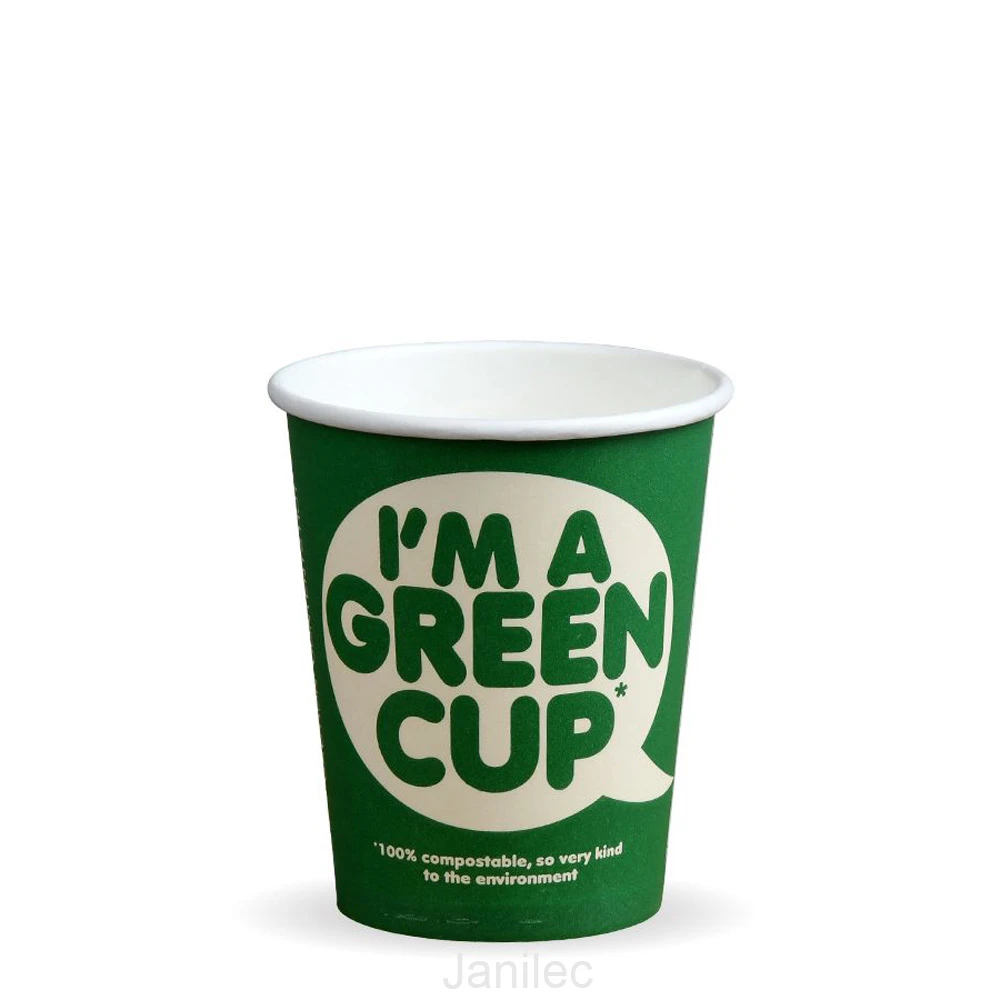  JanSan BioPak Compostable Single Wall Hot Cups "I'm a Green Cup" 8oz 240ml