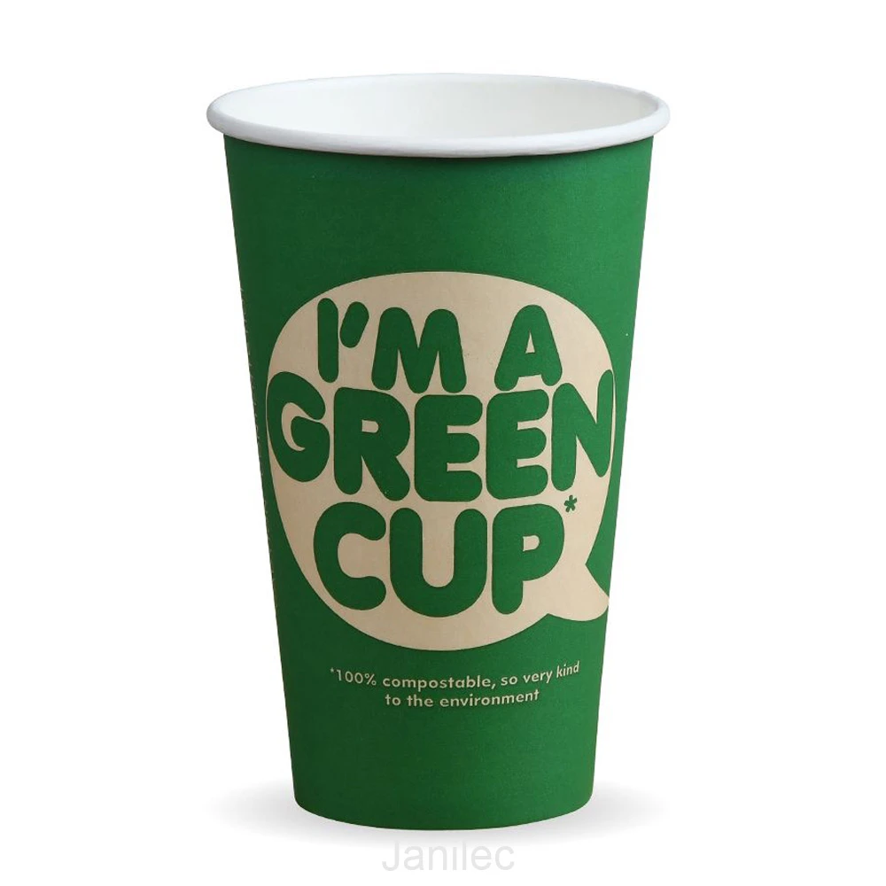  JanSan BioPak Compostable Single Wall Hot Cups "I'm a Green Cup" 16oz 475ml