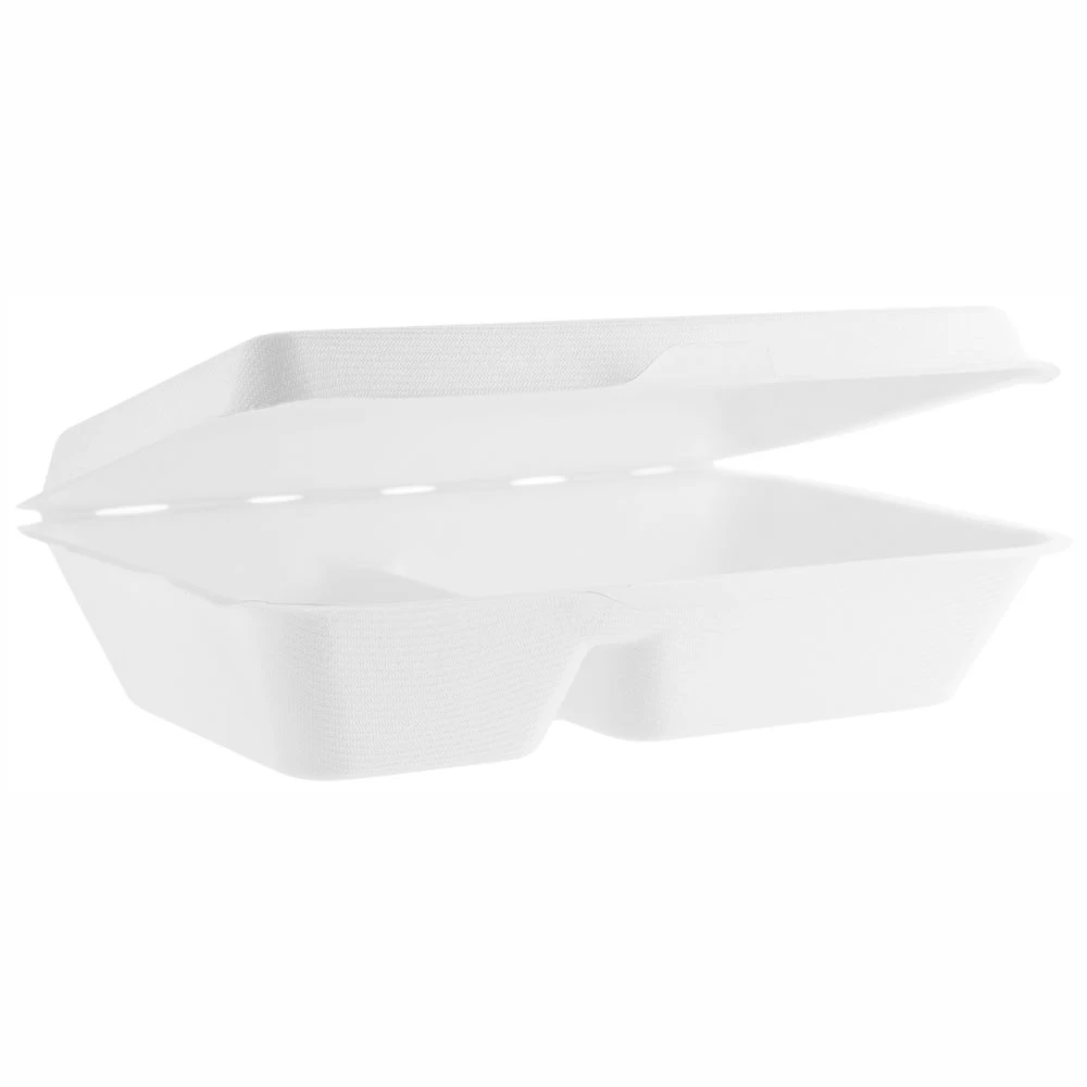  Vegware Bagasse 2 Compartment Large Food Box 9 x 6"