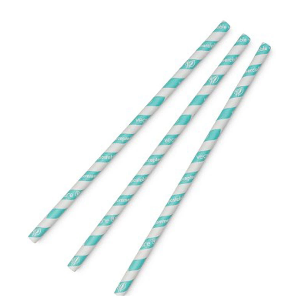  Vegware Jumbo Stripe Paper Straws 197mm Aqua