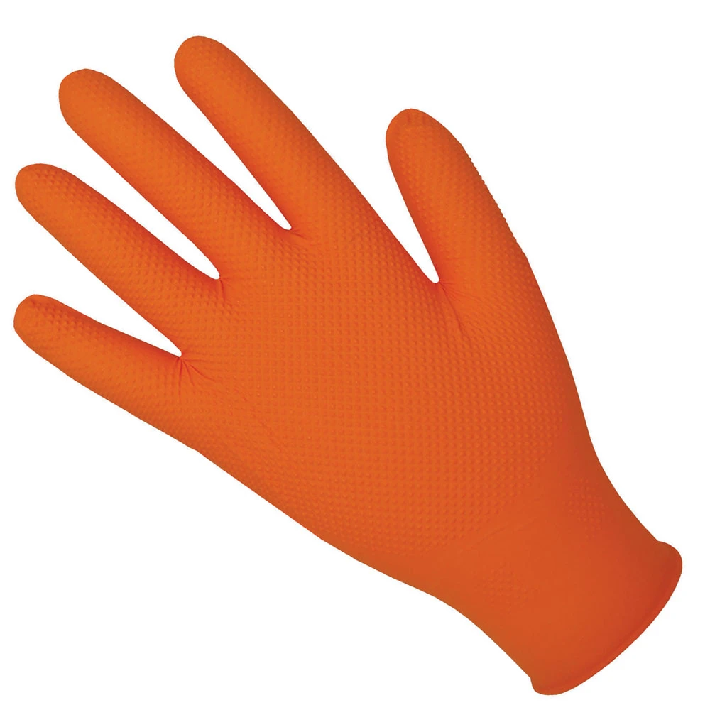  JanSan Nitrile Premium Grip Pattern Powder Free Gloves Large Orange